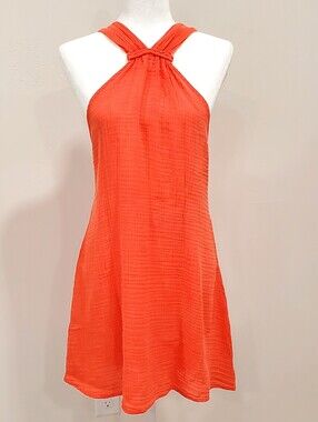 Anthropologie Guazy Cotton Coral Oange Halter Open Back Loungewear Dress Md NWT